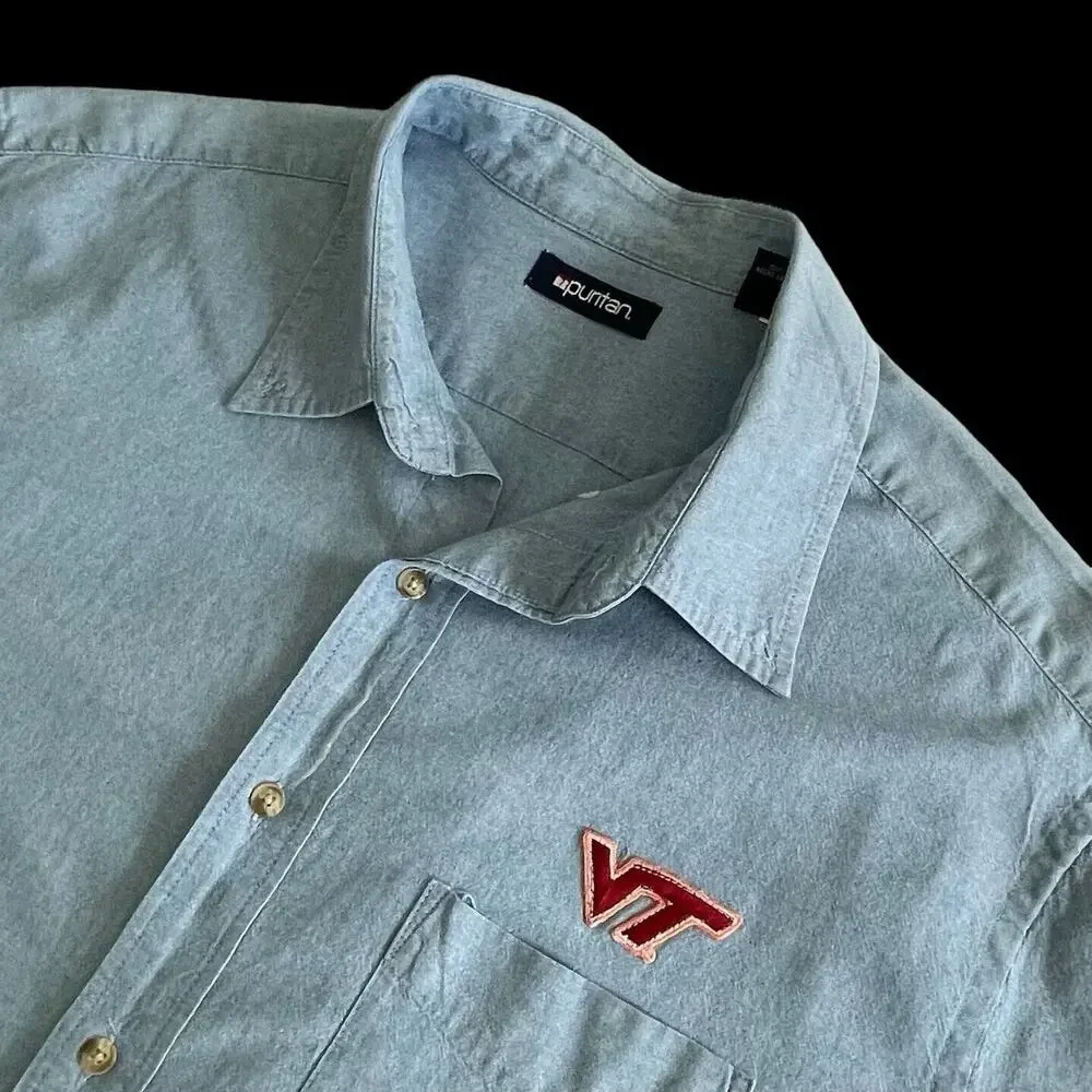 Puritan Men Blue Front Pocket Button Down Collar Shirt Blue SZ/XL - Picture 12 of 14